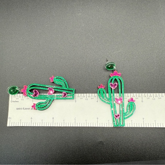 Green and Pink Cactus Earrings - Pierced - Picture 7 of 7